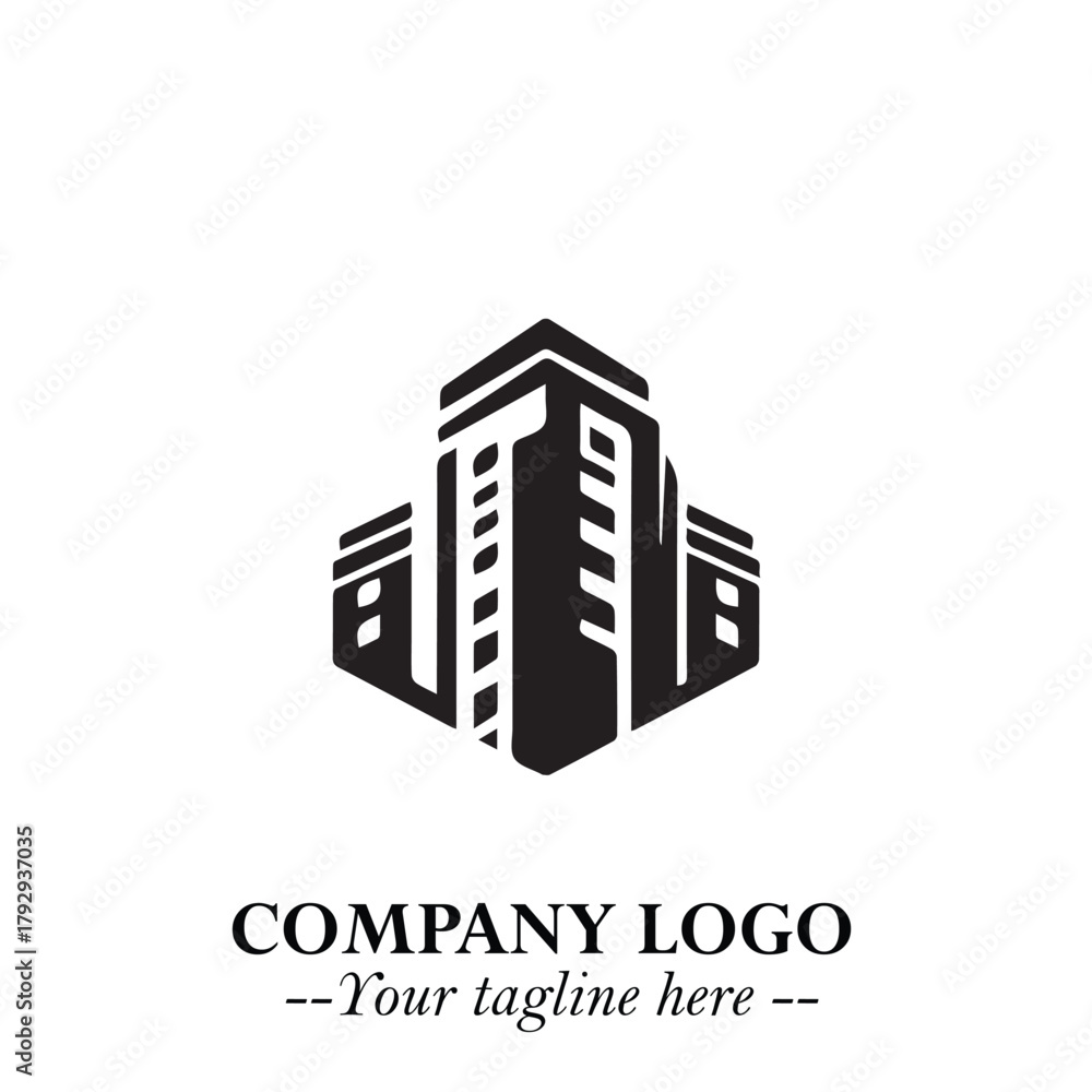 Fototapeta premium Building Logo Symbol in Black on the White Background with Modern Minimal Architecture Design