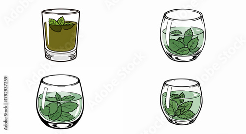 Mint drinks in glasses with transparent background