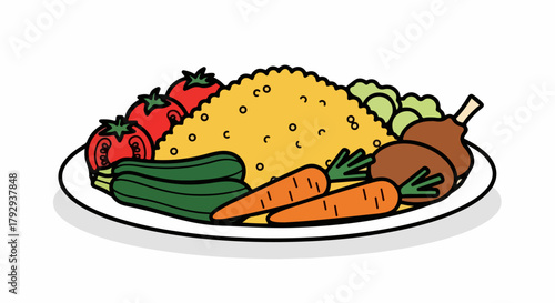 Grilled vegetables and rice on a plate