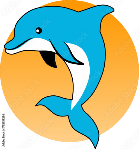 vector illustration of Cute Blue Dolphin icon, isolated on white