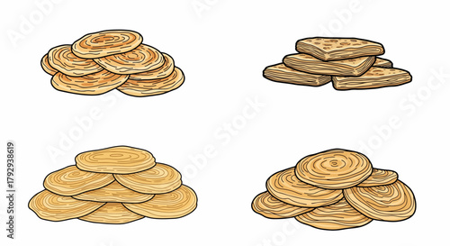 Stacked pastries and breads food arrangement