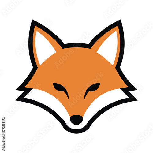 Stylized orange fox face with black outline and white accents animal head