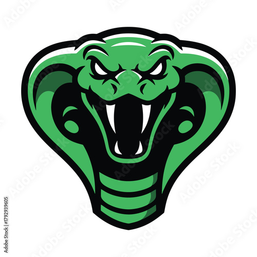 Green Cobra Snake Head Aggressive Reptile Mascot Logo Design black white