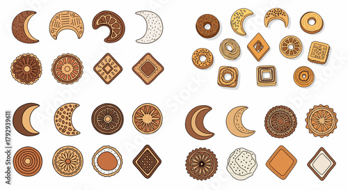Assorted cookies and biscuits collection with transparent background