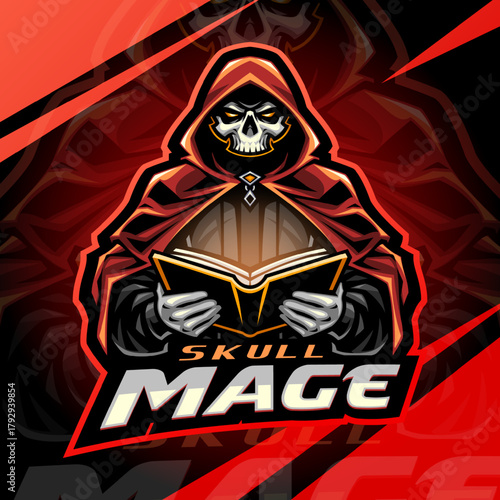 Skull mage esport mascot logo design