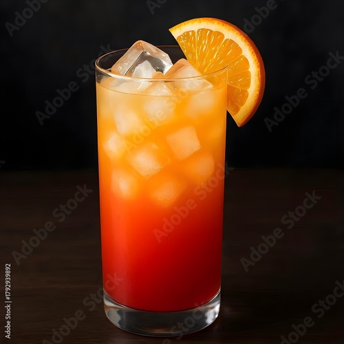 glass of orange juice with ice, made by AI, dark background