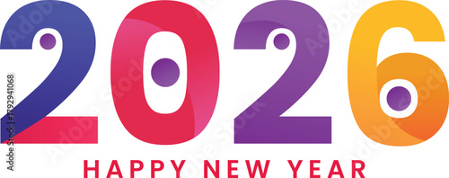 Colorful Happy New Year 2026 Typography Greeting Card Design Vector.