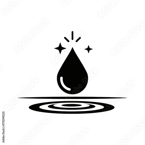 Water Drop with Sparkles Silhouette Vector Icon