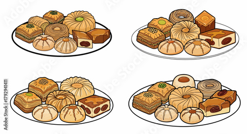 Assorted Middle Eastern sweets on plates
