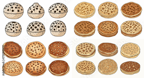 Baked goods collection with various textures and colors