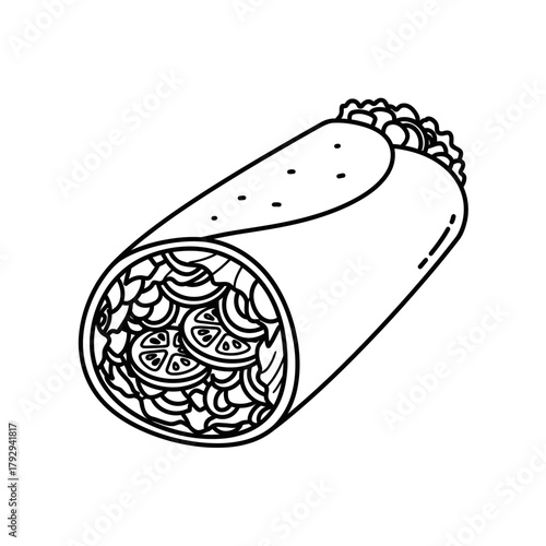 Burrito Outline Vector Illustration | Mexican Wrap Line Art