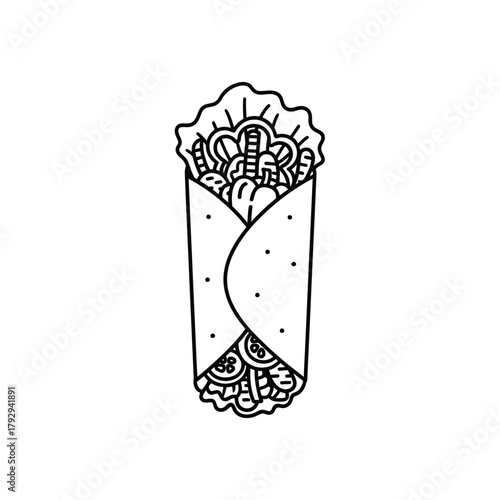 Burrito Outline Vector Illustration | Mexican Wrap Line Art
