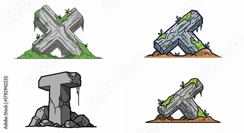 Ancient stone ruins with moss and foliage