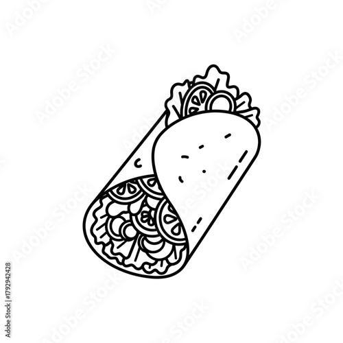 Burrito Outline Vector Illustration | Mexican Wrap Line Art