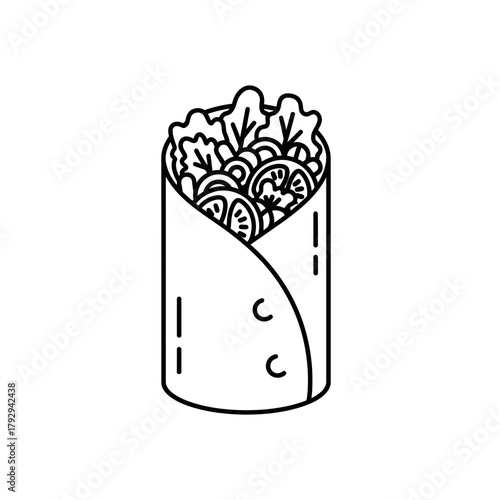 Burrito Outline Vector Illustration | Mexican Wrap Line Art