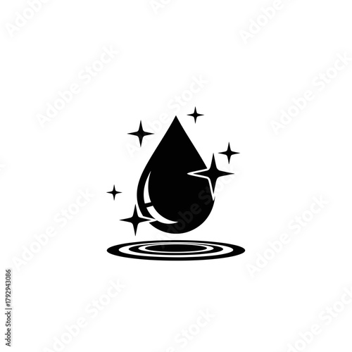 Water Drop with Sparkles Silhouette Vector Icon