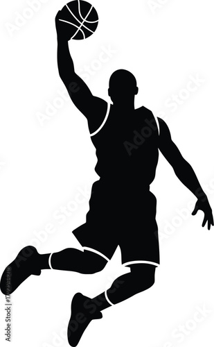 Silhouette of a basketball player dunking a ball