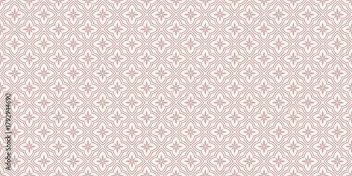 Vector floral ornament in oriental style. Elegant seamless pattern with small flowers, tiles. Simple abstract minimal background. Pink and white texture. All-over design for print, wallpaper, textile