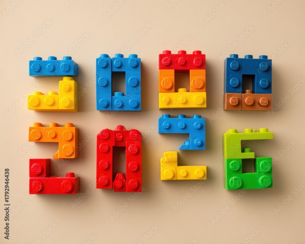Fototapeta premium Colorful Lego Numbers Displaying Year 2026
