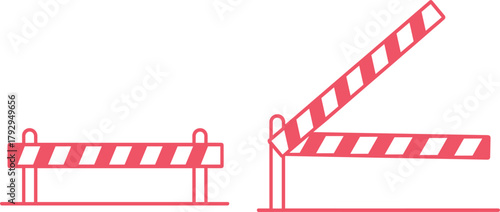 Vector Road Barrier and Boom Gate Set, Traffic Barricade, Raised and Lowered Safety Equipment Illustration