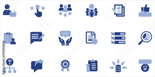 survey icons set. survey, opinion, polling, rating, audit, quality and more. simple colored vector