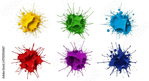 Colorful paint splashes vibrant liquid explosion isolated on transparent background