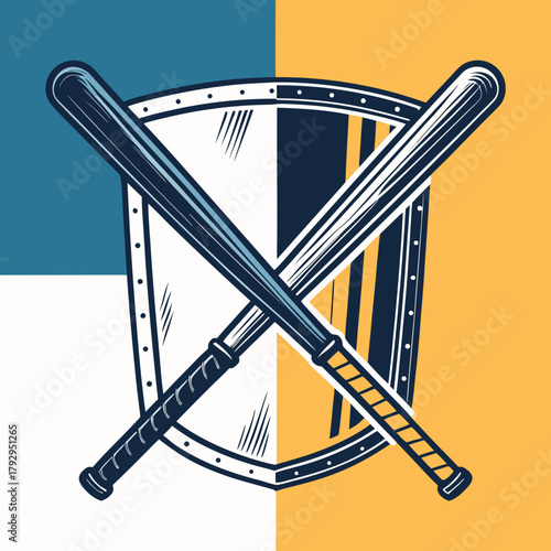 Featuring Riot Shield And Baton Cross Bold Vibrant Premium Digital Asset