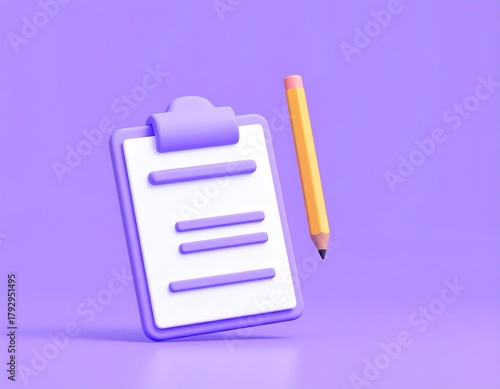 Cartoon-style clipboard with blank paper and a pencil next to it