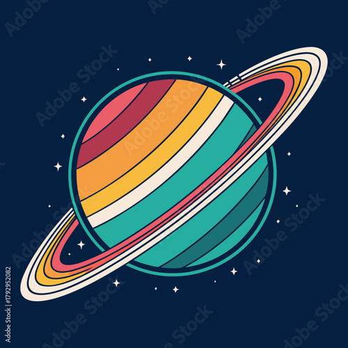 Beautiful Geometric Ringed Planet Bold Futuristic Premium Digital Asset