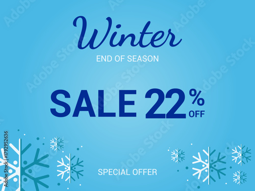 22% off sale banner. Twenty two percent special offer. Winter sale banner. Winter End of Season Sale Background Design. Vector Template for advertising, web and social media.