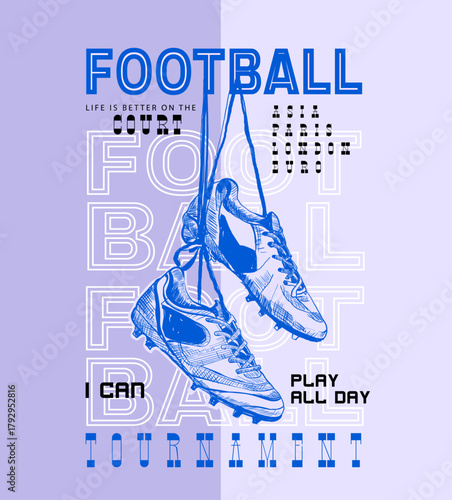 hand drawing Football boots illustration. soccer tee shirt sweatshirt vector artwork. sporty fashion graphics.