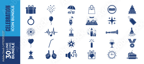 Bundle of collection 30 blue celebration and party icons