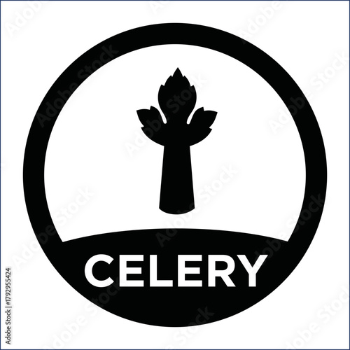 Celery icon in a black and white circle for food packaging and branding use (1)