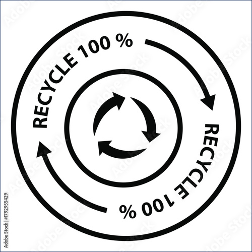 Circular recycle symbol indicating one hundred percent recyclable material
