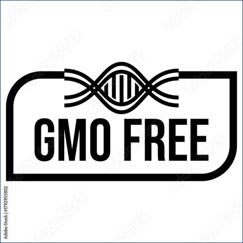 Gmo free label with dna strand representing non genetically modified food