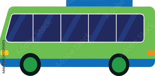 Green and Blue Cartoon Bus with Tinted Windows vehicle transportation