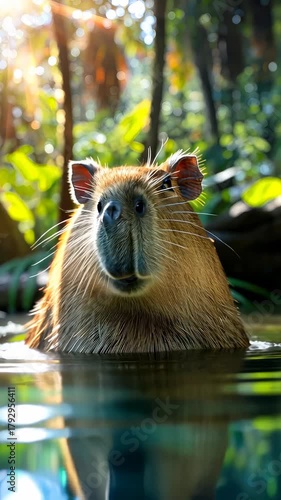 capybara in nature in the water. Selective focus. nature.
