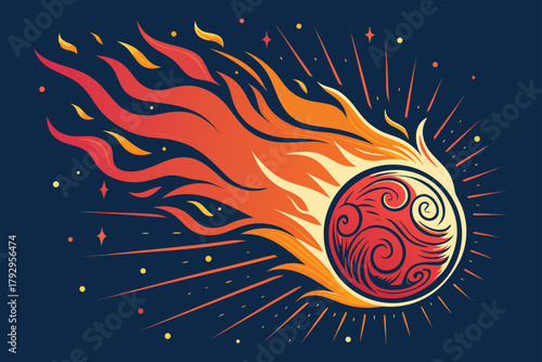 Dynamic Stylized Fireball With Motion Effect Bold High-Quality Stock Image