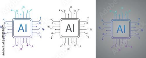 Artificial intelligence processor graphic chip icon design