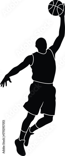 Silhouette of a basketball player dunking with a textured effect