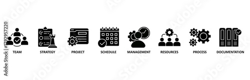 Work flow banner web icon vector illustration foricon of team, strategy, project, schedule, management, resources, process, documentation