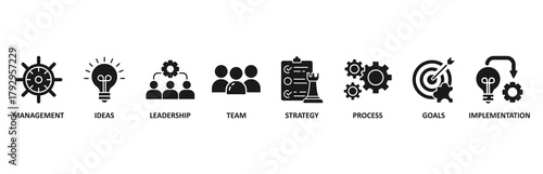 Business banner web icon vector illustration foricon of management, ideas, leadership, team, strategy, process, goals, and implementation
