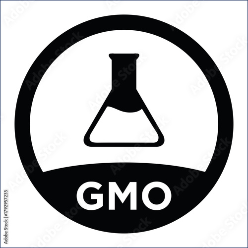 Non gmo verified label design for products with a flask in a circle icon