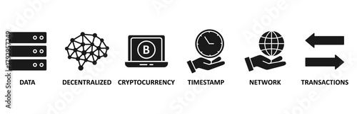 Blockchain banner web icon vector illustration foricon of data, decentralized, crypto currency, timestamp, network and transactions
