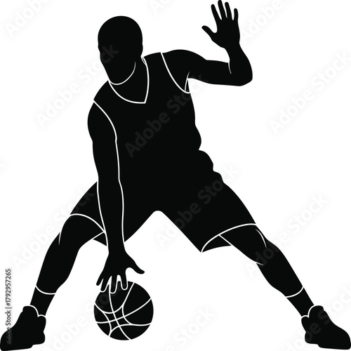 Silhouette of a basketball player dribbling the ball dynamically