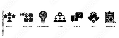 Expertise banner web icon vector illustration for representing high-level knowledge and experience with an icon of expert, consulting, knowledge, team, advice, trust, and research