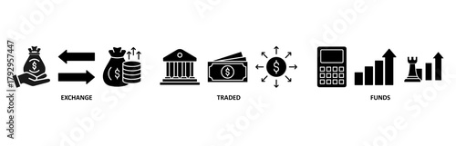 ETF banner web icon vector illustration for Exchange Traded Funds Stock Market Investment with icon of money, cash flow, trading, transaction, bank, accounting, and growth