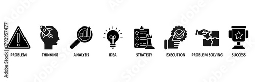 Solution banner web icon vector illustration foricons of problem, thinking, analysis, idea, strategy, execution, problem-solving, success