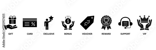 Loyalty program banner web icon vector illustration foricon of gift, card, exclusive, bonus, voucher, reward, support, vip