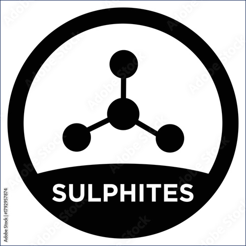 Sulphites allergen warning label with molecular structure in black and white